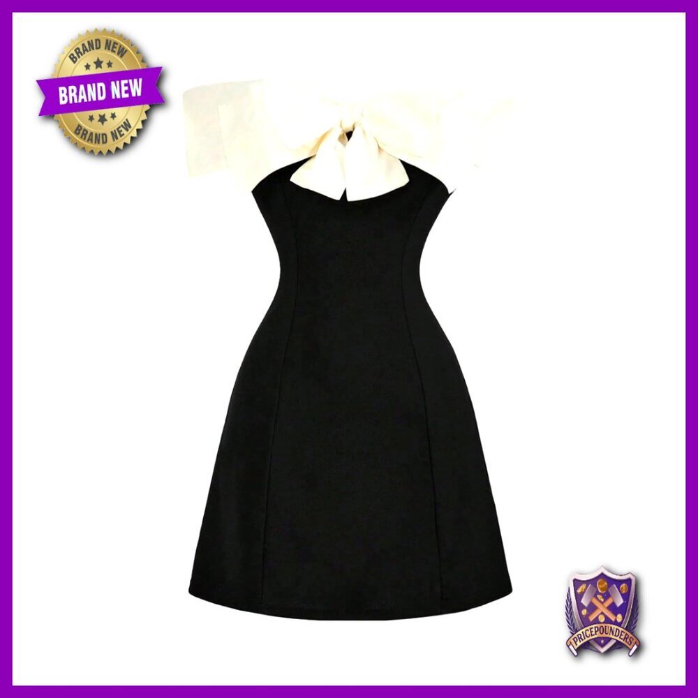 Off Shoulder Mini Dress with Bow Detail, Polyester Blend, Cocktail Party Wear